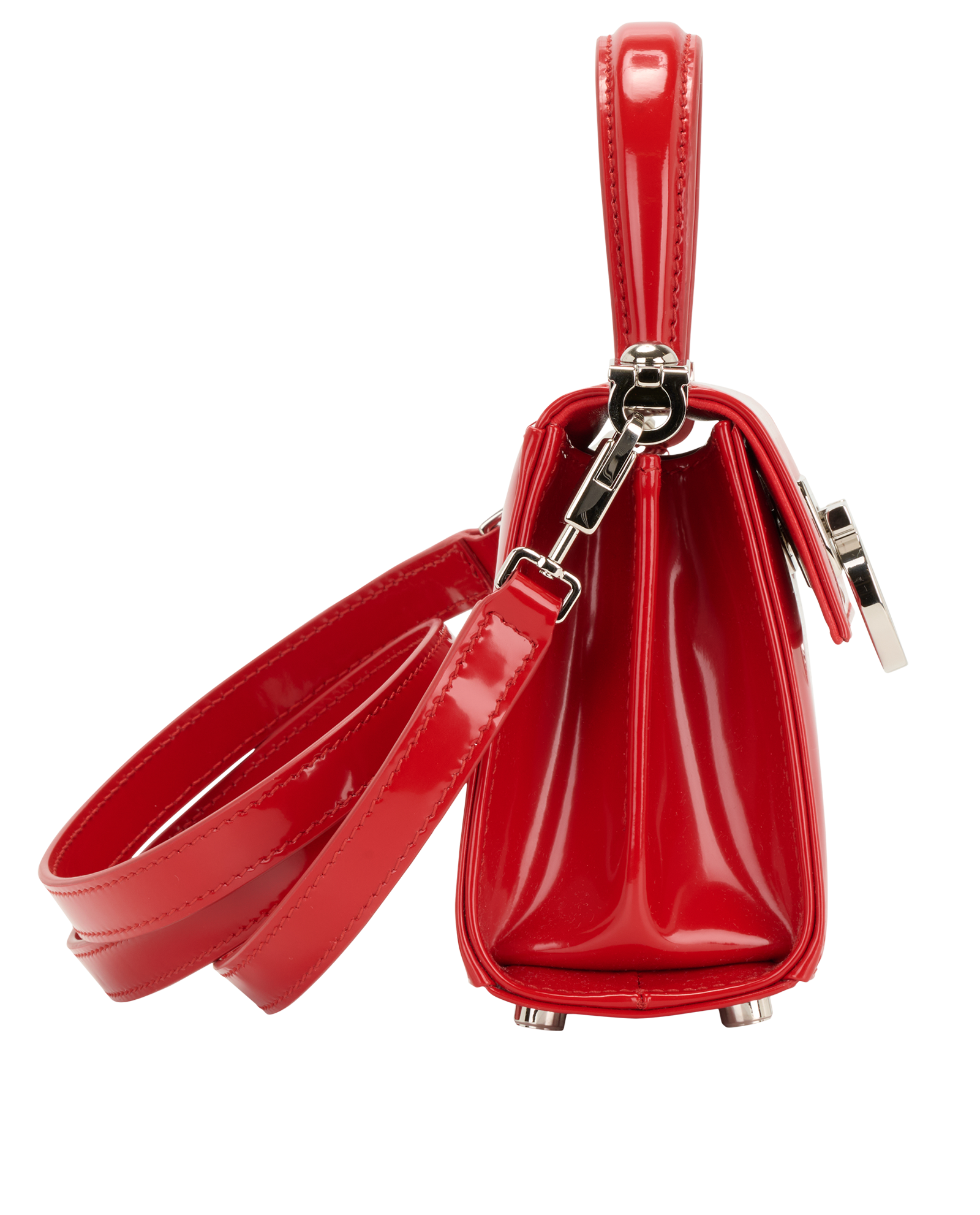 Micro Iconic Top Handle, &pound;450, Handbags, Red, Patent Leather, Side view